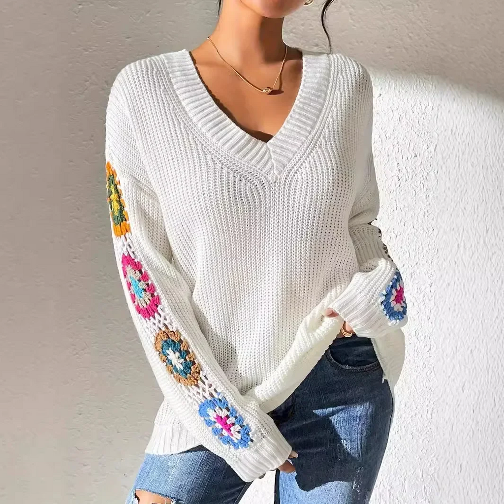 Crochet Patch Knit Pullover