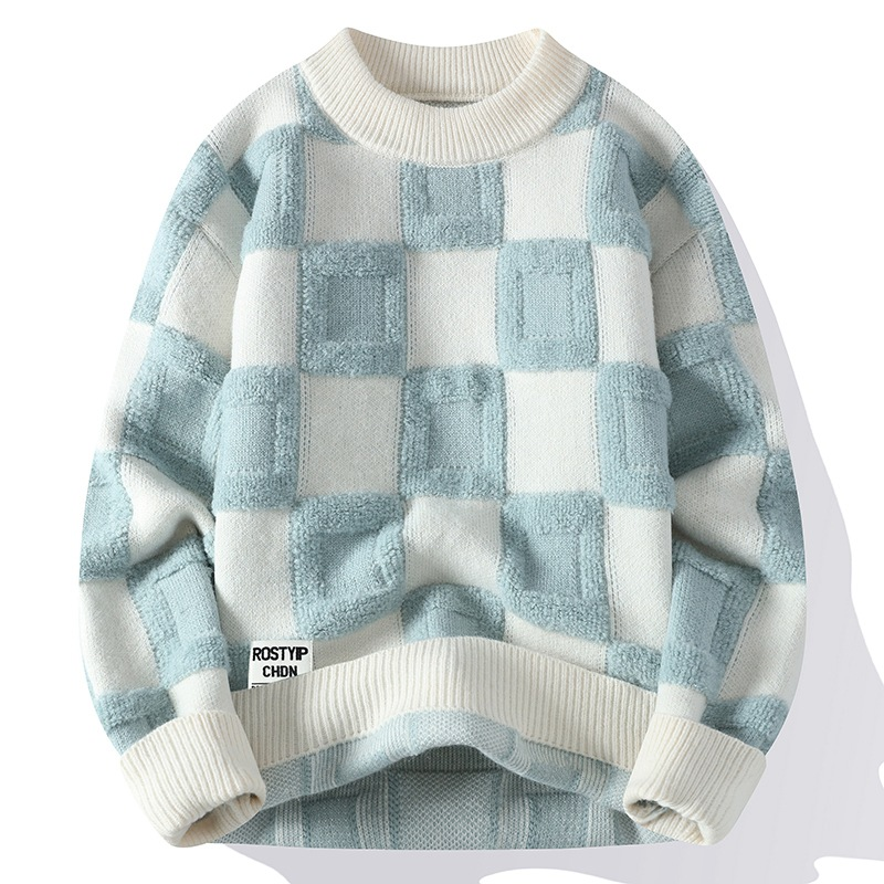 Gridwave Checkered Knit Sweater