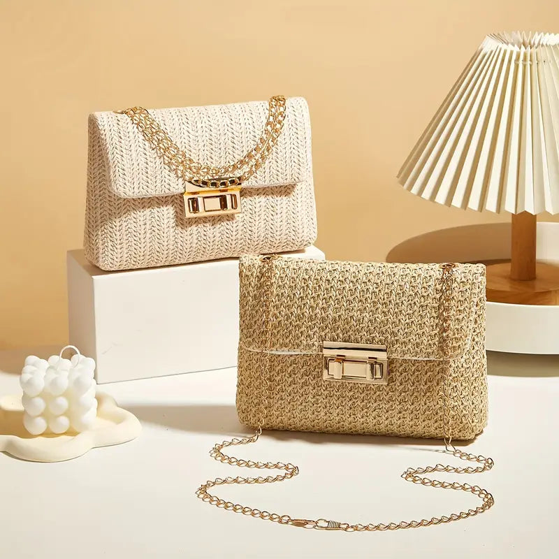 Woven Strawlock Crossbody Bag